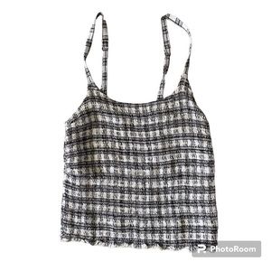 Hollister Black & White Adjustable Spaghetti Strap Tank Top With Elastic…